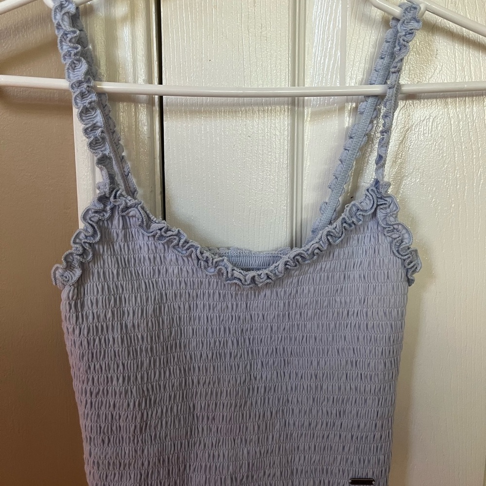 Hollister Blue Smocked Ruffled Tank Top